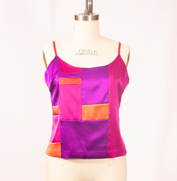 Patchwork Medium Stretch Silk Camisole Colors Reds and Pinks