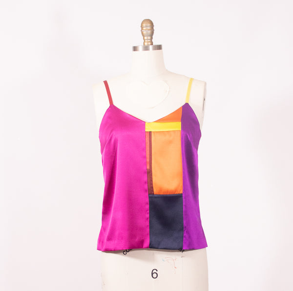 Patchwork Stretch Silk Camisole Reds and Pinks