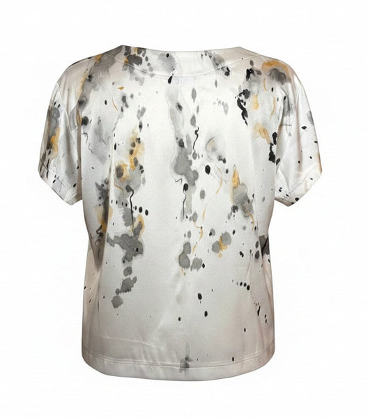 Stretch Silk Charmeuse White with Paint Splatter T Shirt