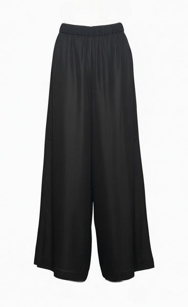 XL Black Silk Chiffon and Silk Charmeuse Patchwork Palazzo Pant