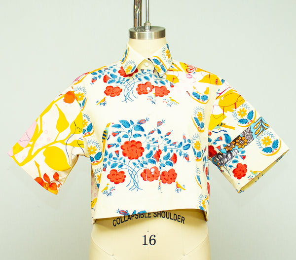 Canvas Print Patchwork Crop Shirt