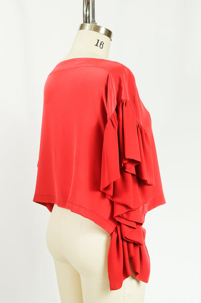 Coral Silk Crepe de Chine Pleated Coral Tunic Top