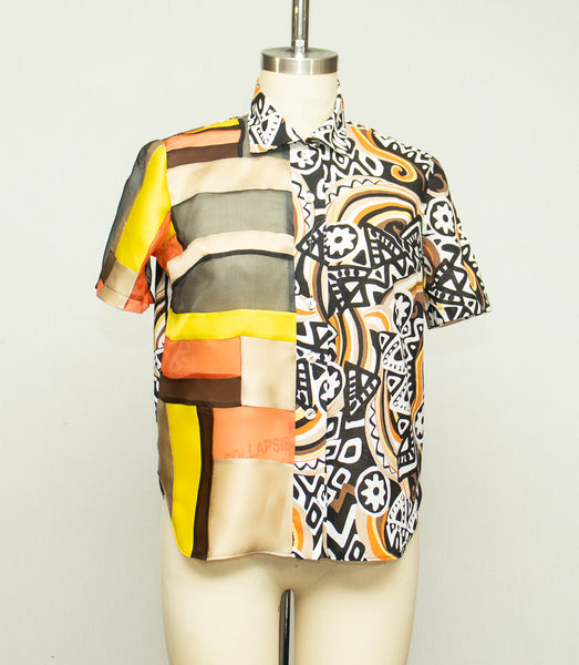 Print Cotton Shirt Patchwork with Silk Organza