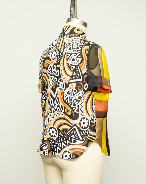 Print Cotton Shirt Patchwork with Silk Organza