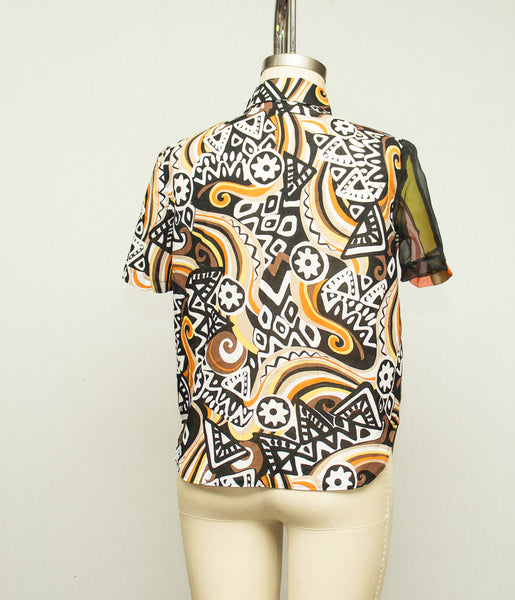 Print Cotton Shirt Patchwork with Silk Organza