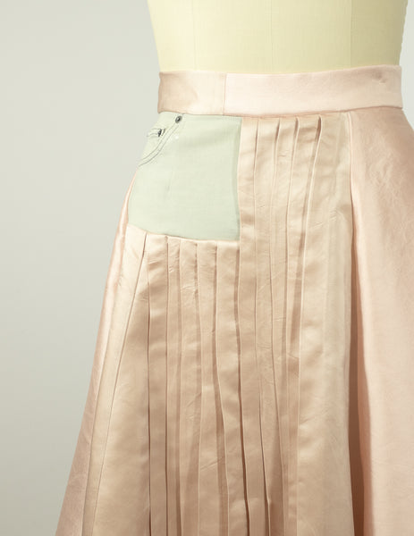 Denim and Silk Pleated Skirt Pink