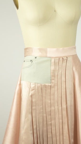 Denim and Silk Pleated Skirt Pink