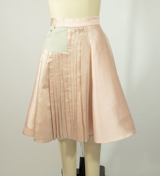 Denim and Silk Pleated Skirt Pink
