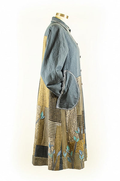 Patchwork Coat with Wool and Denim