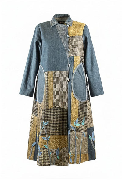 Patchwork Coat with Wool and Denim