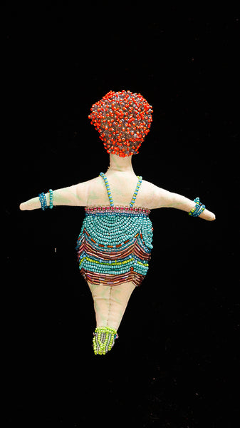 Beaded Doll with Blue and Green Beaded Dress