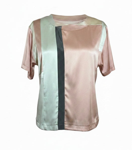 Stretch Silk Charmeuse Patchwork Pink and Mint T shirt