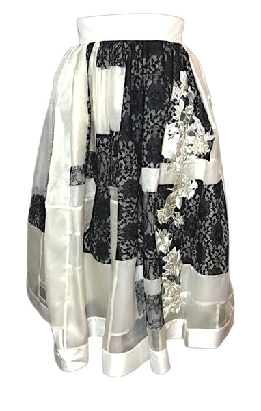 White Patchwork Organza with Black Lace