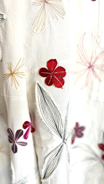 Patchwork Muslin Skirt with Applique Flowers