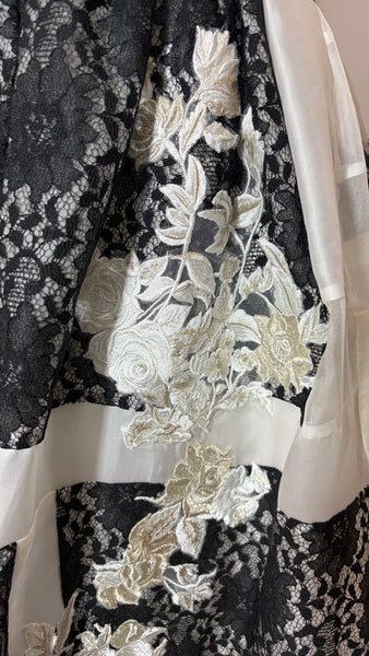 White Patchwork Organza with Black Lace