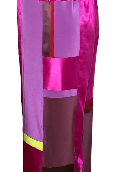 Patchwork pink Silk Charmeuse Pants