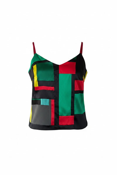 Patchwork Red Black and Green Large Stretch Silk Camisole