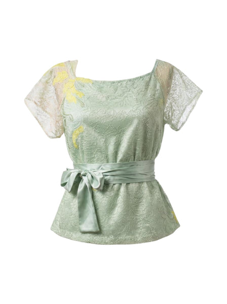 Mint Lace Tunic Top with Silk Charmeuse Lining