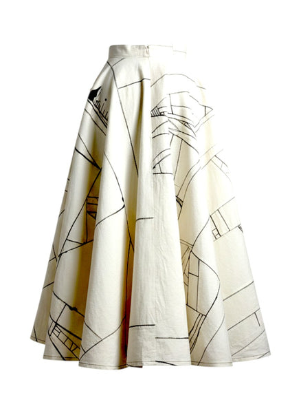 Patchwork Circle Muslin Skirt with Black Marker and Patch Pocket