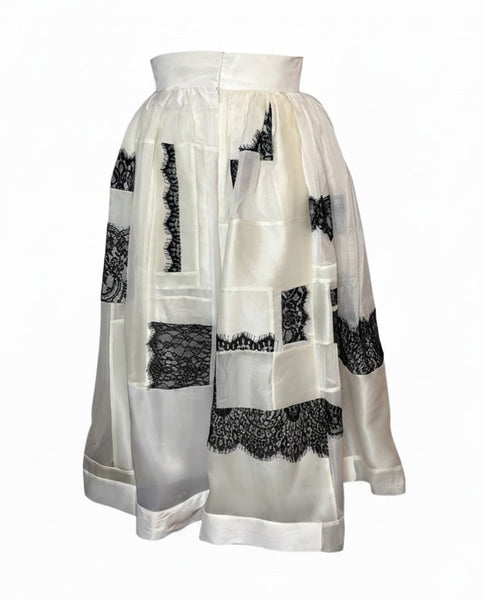 White Patchwork Organza with Black Lace