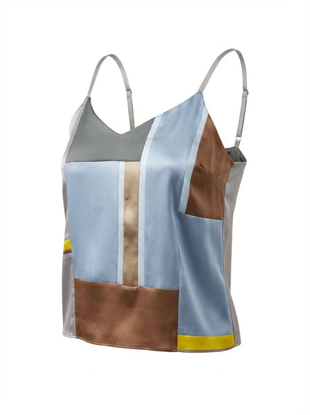 Patchwork Medium Silk Grey and Blue Camisole