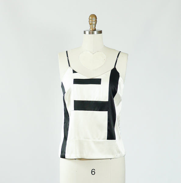 Black and White Patchwork Stretch Silk Camisole