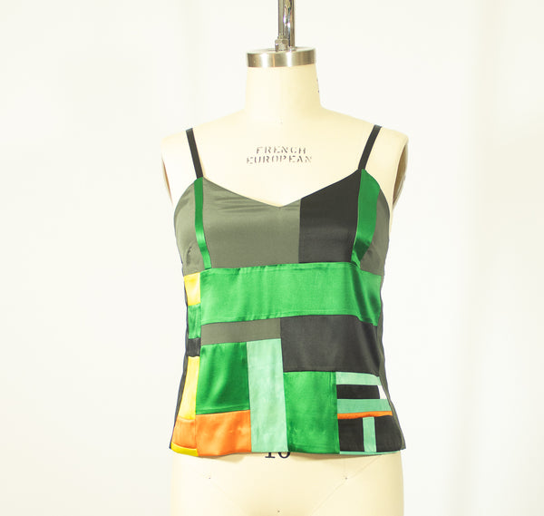 Patchwork Medium Stretch Silk Camisole   Colors Grey Green Black