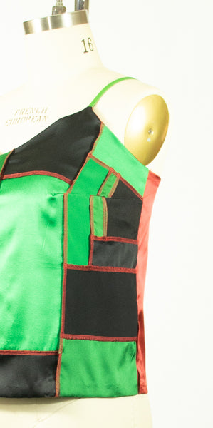 Patchwork Large Silk Charmeuse Red Black and Green Camisole