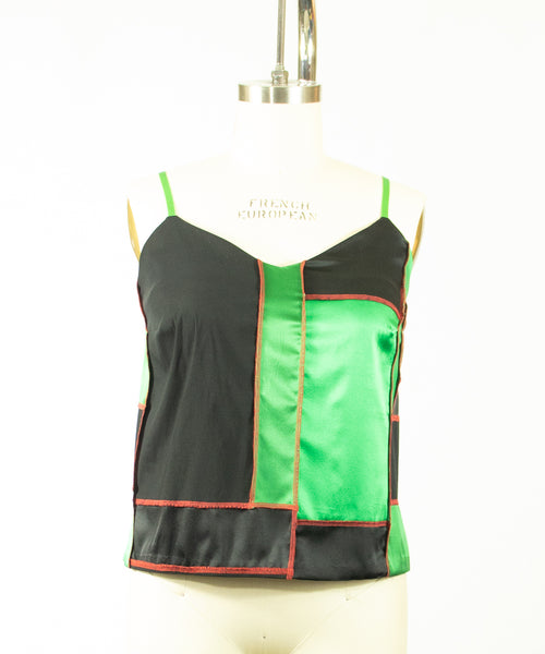 Patchwork Large Silk Charmeuse Red Black and Green Camisole