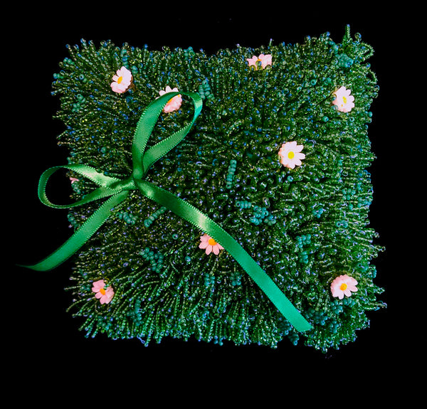 Beaded Bridal Pillow Green Beads