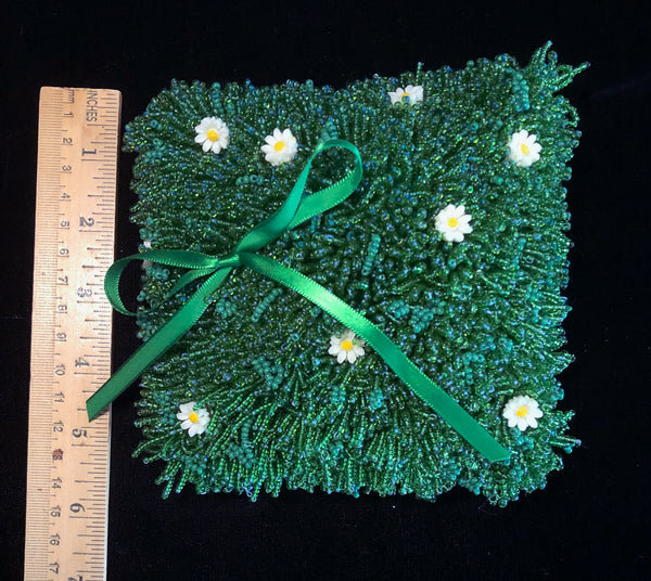 Beaded Bridal Pillow Green Beads