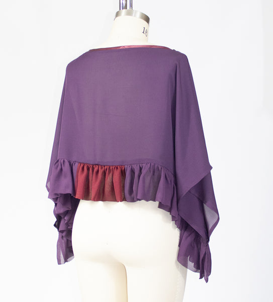 Deep Purple Silk Chiffon Tunic Top with Ruffle