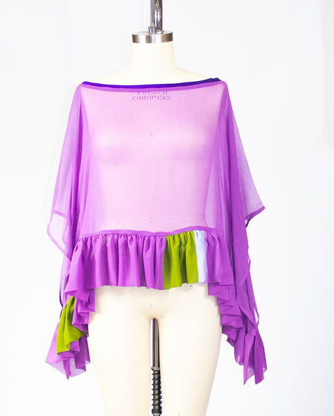 Lavender Silk Chiffon Tunic Top with Ruffle