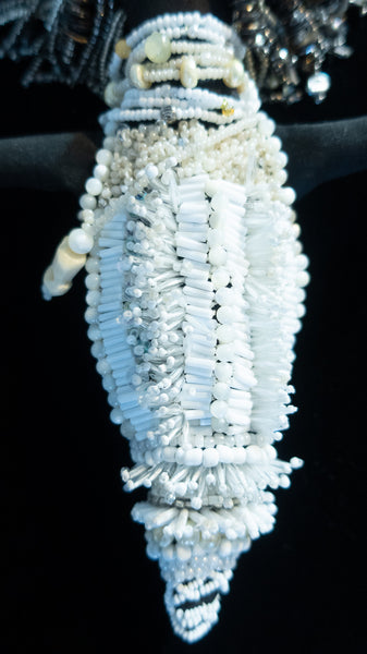Beaded Doll with White Beads and Grey Locs