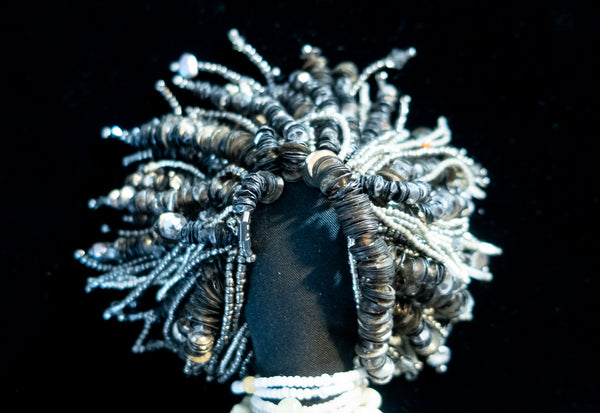 Beaded Doll with White Beads and Grey Locs