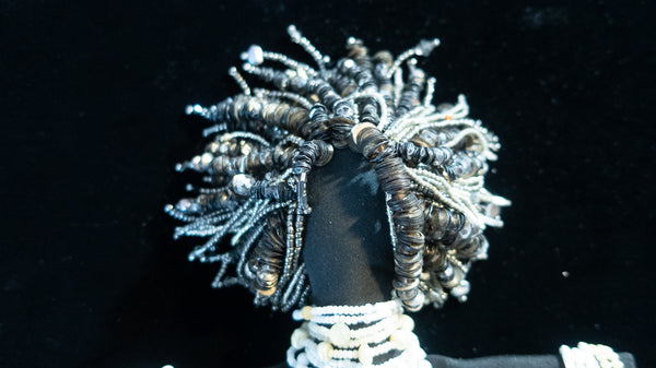 Beaded Doll with White Beads and Grey Locs