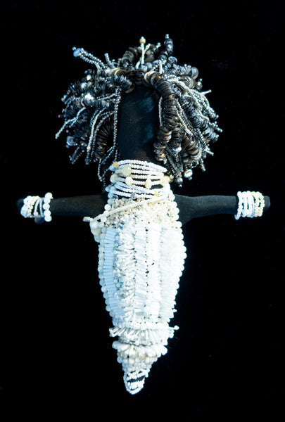 Beaded Doll with White Beads and Grey Locs