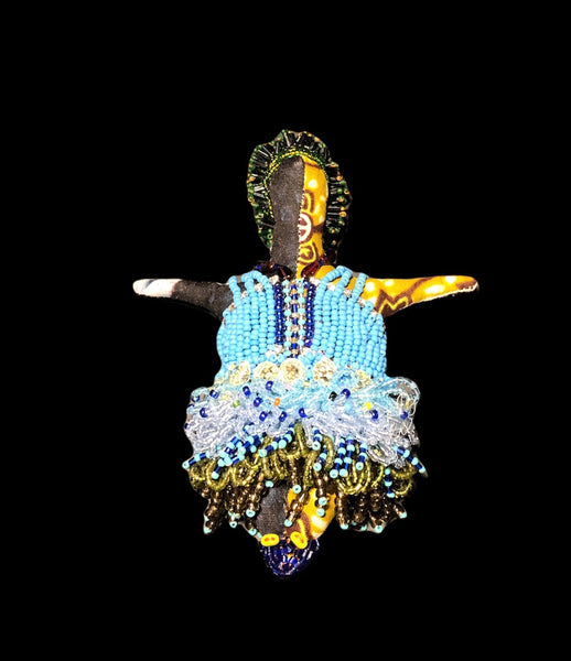 Beaded Doll with Blue Beaded Torso and Green Hair