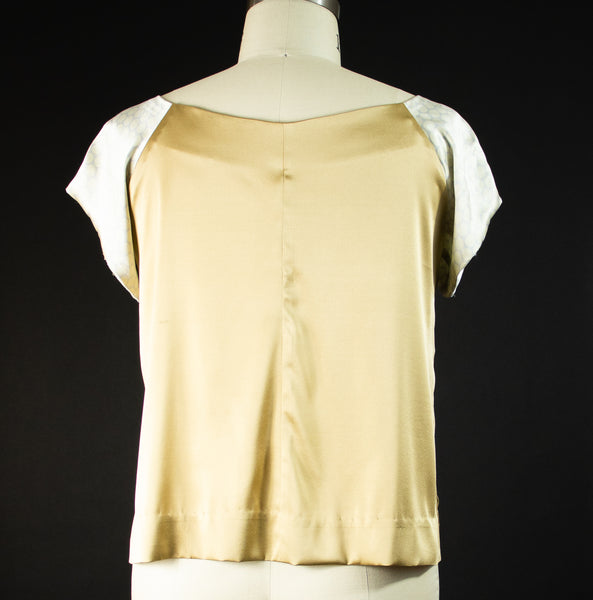 Gold Stretch Silk with Polka Dot Sleeves