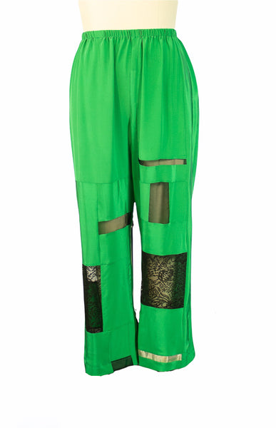 Patchwork Green Silk Charmuese Pants