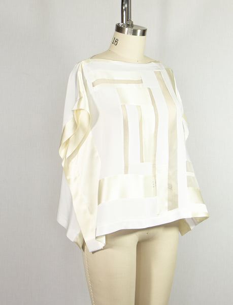 White Patchwork Silk Crepe Tunic