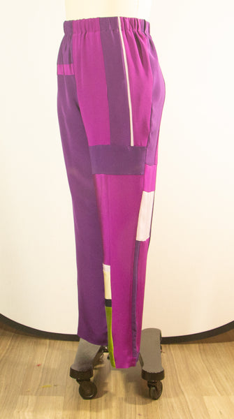 Purple Silk Patchwork Pants