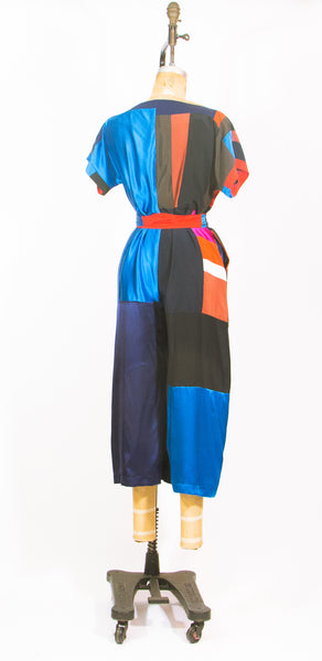 Patchwork Black Silk Jumpsuit