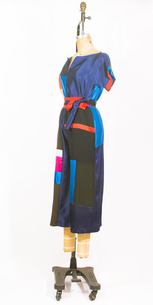 Patchwork Black Silk Jumpsuit