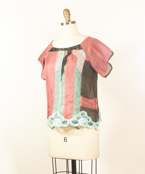 Silk Patchwork Organza Tunic with Lace Embellishment