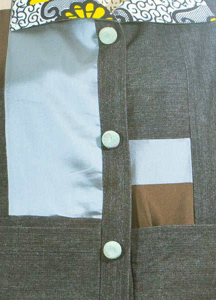 Patchwork Car Coat in Denim and Silk Satin