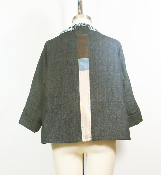 Patchwork Car Coat in Denim and Silk Satin