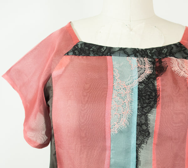Silk Patchwork Organza Tunic with Lace Embellishment