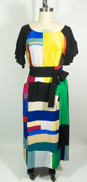 Short Sleeve 4ply Silk Black wih Color Patchwork Tunic