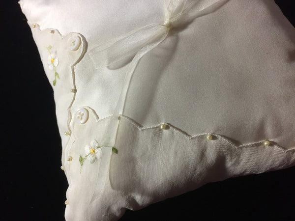 Silk Taffeta Square Pillow with Vintage Handkerchief